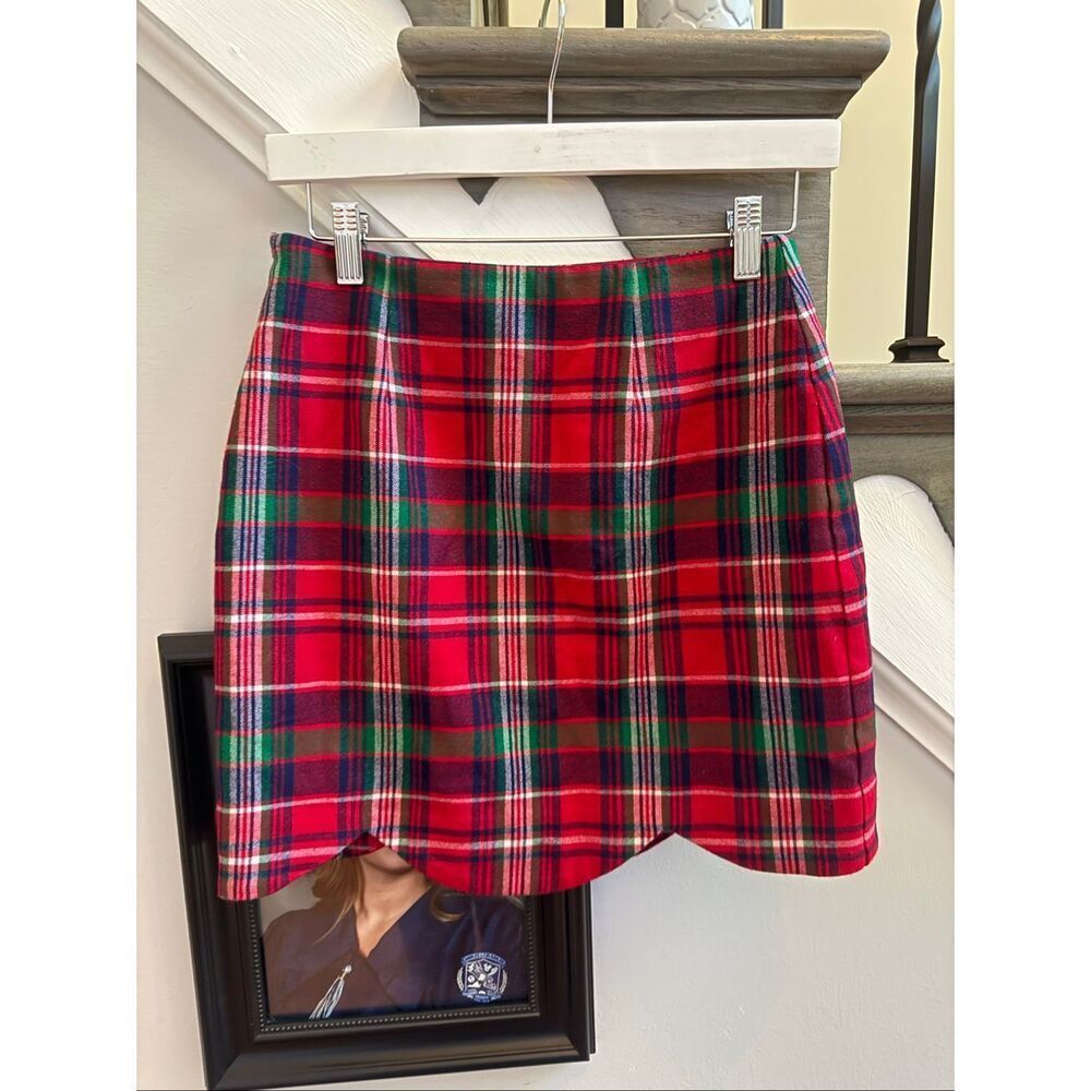 Vineyard Vines Holiday Plaid Scalloped Edge Skirt sz 00 EUC